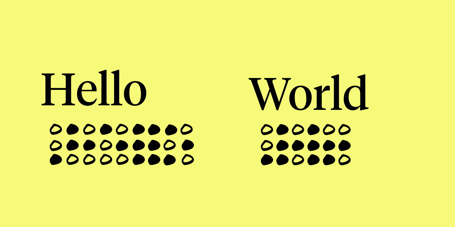 The words Hello World shown in English and Braille on a pale yellow background