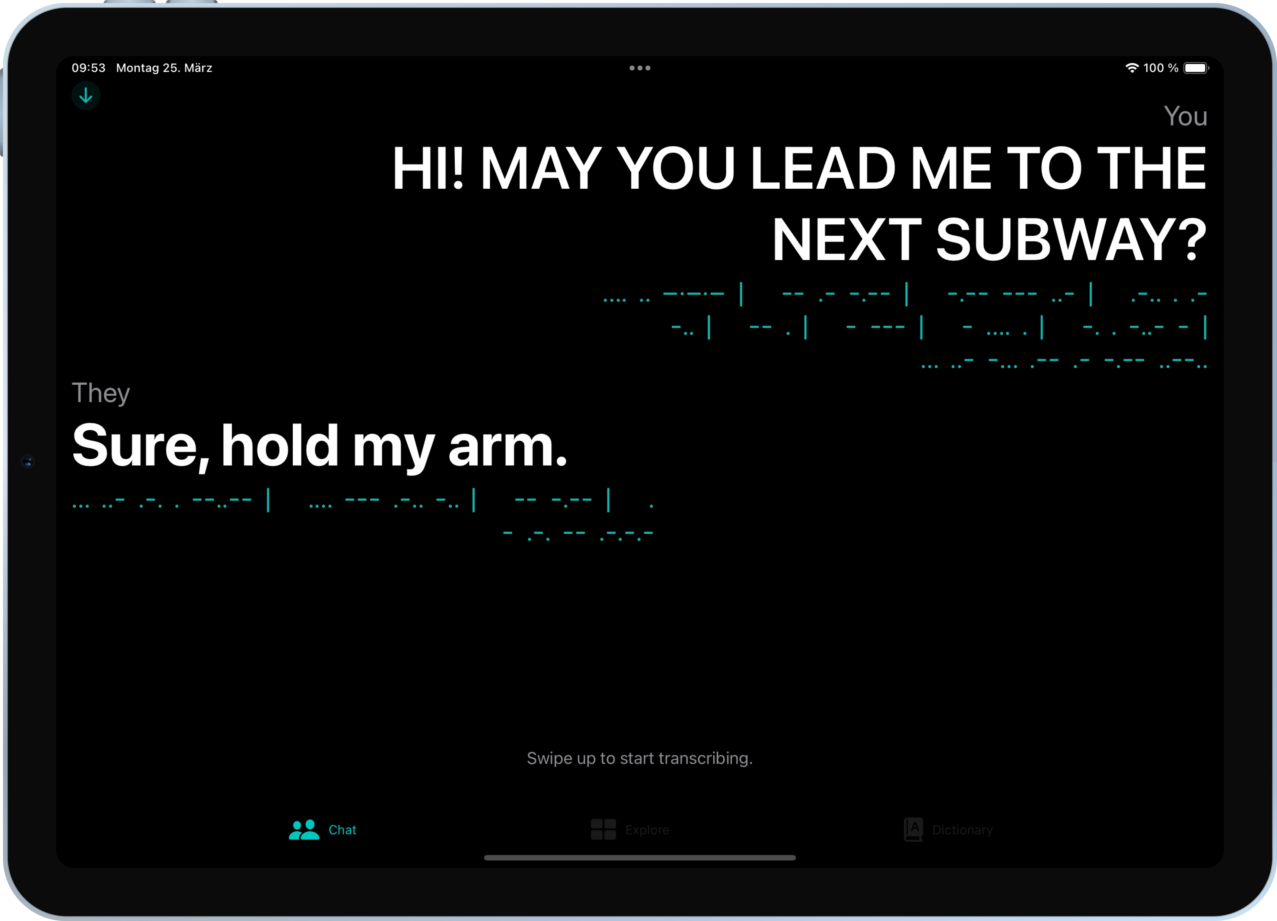 Theo Simple Chat interface connecting Morse input with conversation